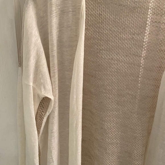 Anthro Sita Murt Linen Blend Open Weave Crochet Back 3/4 Sleeve Draped Cardigan - Picture 3 of 12
